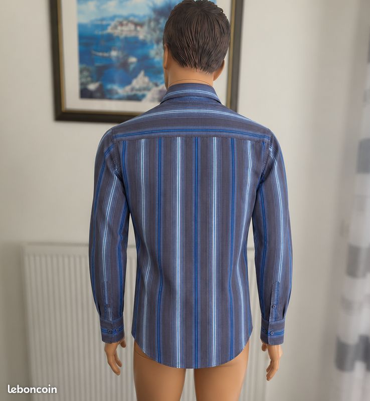 Chemise violette et bleue à rayures – Avec poche poitrine et finitions soignées – Deck No. 28 – Homme Taille 39/40 – Toutes saisons / Bureau et habillé – Neuf (image 2)