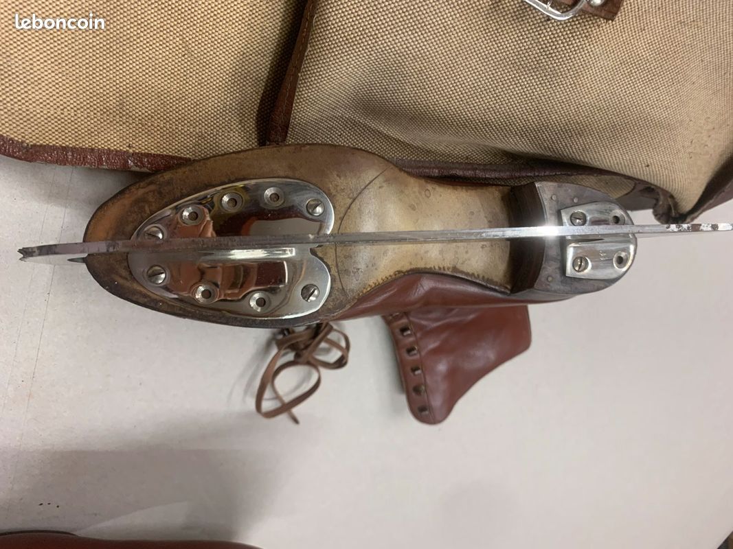 Sac à Patins à Glace Vintage Heschung Cuir - équipement Équipe De France, Occasion