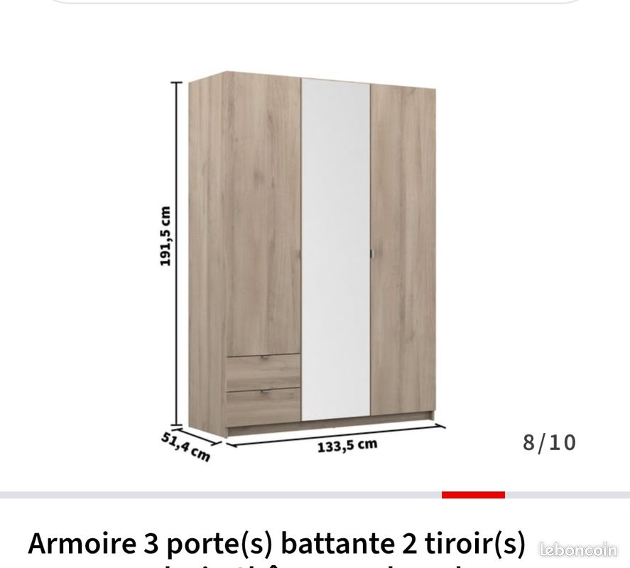 Armoire dressing 3 portes avec miroir excellent état (image 1)