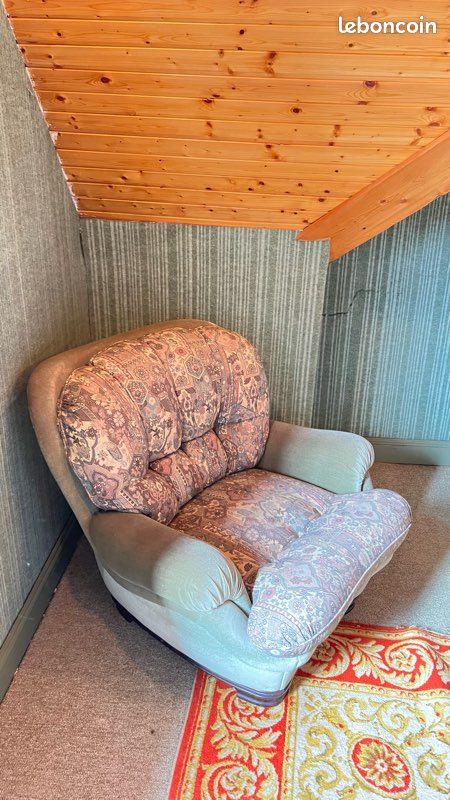 Canapé convertible 2 places + 2 fauteuils assortis – Tissu fleuri vintage (image 8)