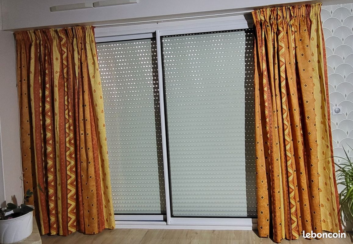 Rideaux Doublés Vintage 70's En Tissu Hélice, Motif Lucienne Day For Heats, Coton Multicolore