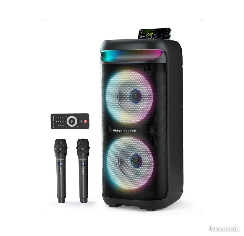 Machine Karaoké Portable Avec 2 Micros – Enceinte Bluetooth 500W, Lumières LED – Pour Fêtes Maison & Extérieur