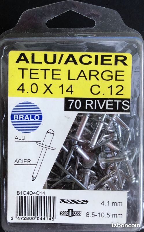 Ref : B10404014 - C12. Blister 70 rivets Bralo - Alu/Acier - 4 x 14 mm (image 1)