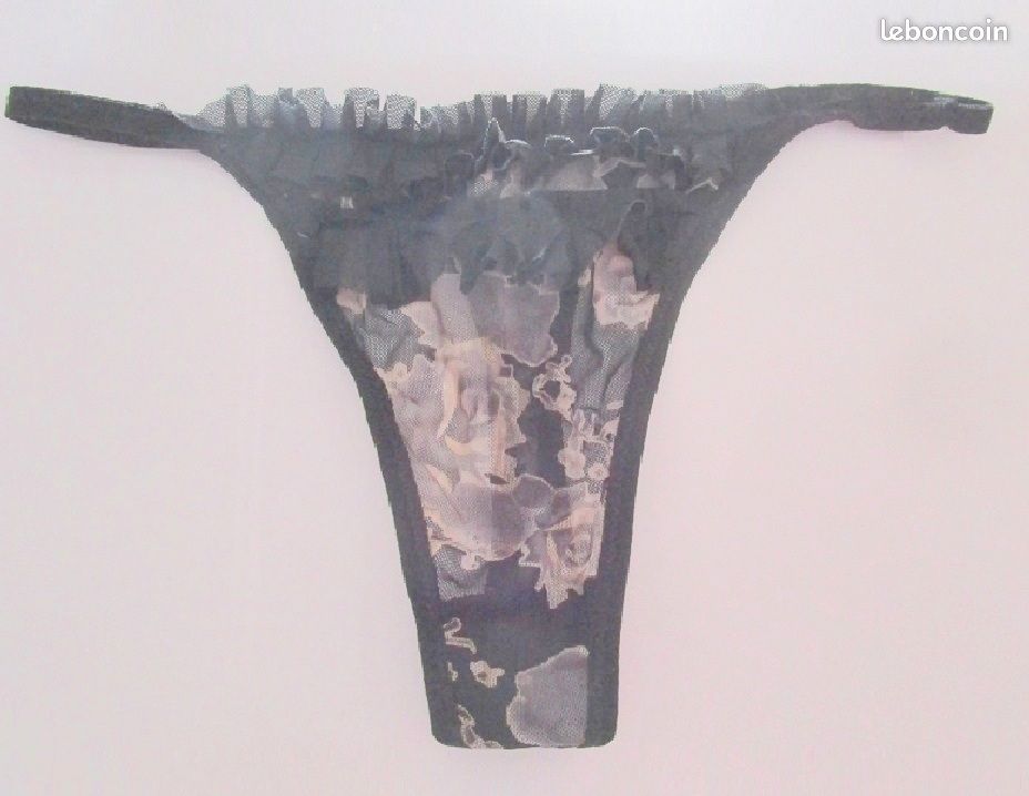 String noir gris bleu avec volants et tissus à motifs fleurs, t. 34 (image 3)