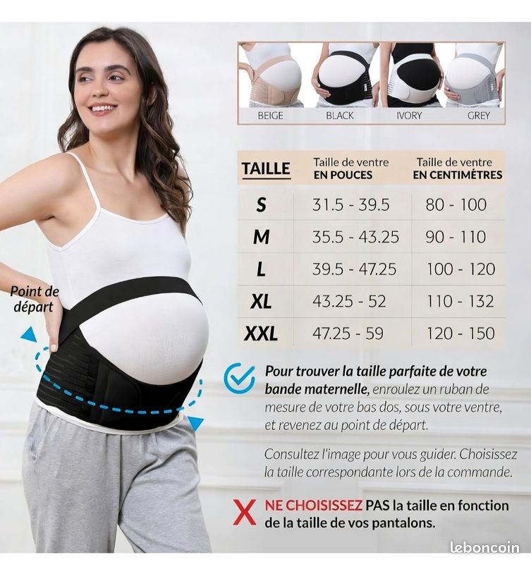 Ceinture de grossesse - Support lombaire et abdominal (Noire, Taille L) (image 2)
