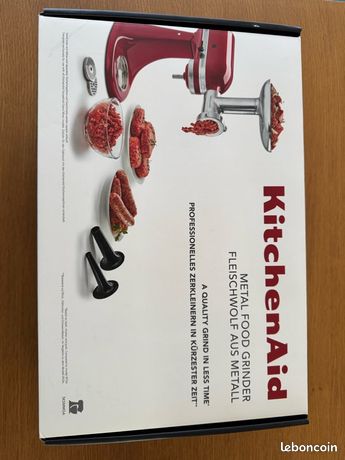 Hachoir à Viande KitchenAid - Accessoire Robot Pâtissier - Inox Avec Grilles Et Poussoir