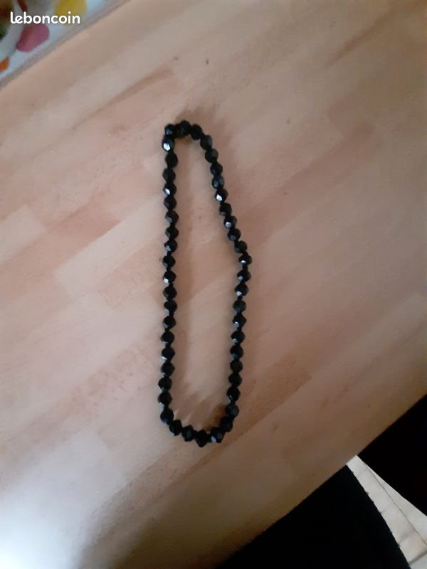 Collier Ancien En Perles De Jais Noir - Bijou Vintage Bon état