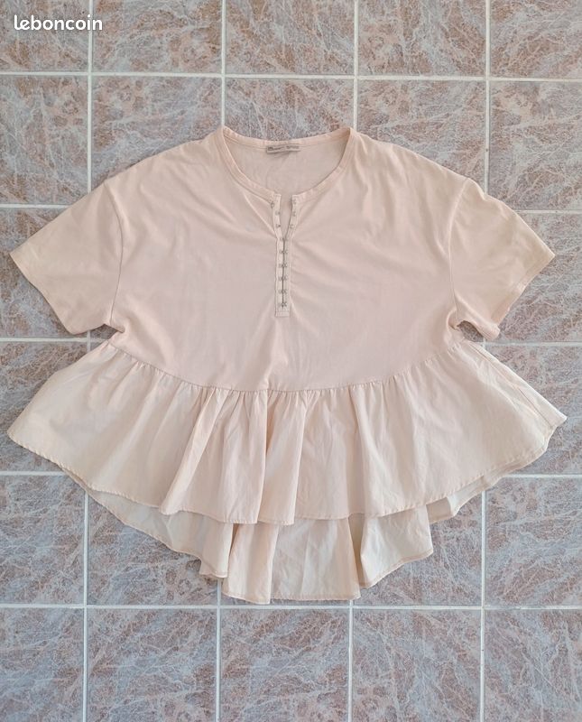 (D) Blouse beige rosé Zara Taille XL 42 ample (image 1)
