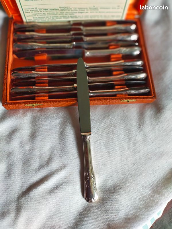 Ensemble de 12 couteaux metal argente + coffret (image 1)