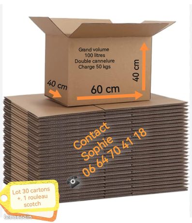 Lot De 10 Cartons Déménagement Ultra-Rigides – 60x40x40 Cm – 96 L – Cannelure C+ 4,5 Mm – Résistance 35 Kg – Fabriqué En France