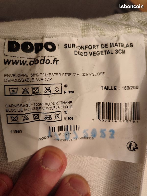 Surmatelas DODO Végétal 160x200 quasi neuf (image 3)