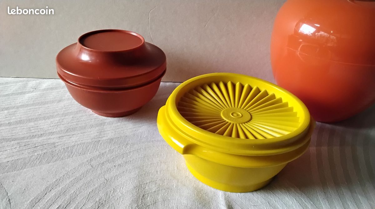 Lot De 3 Boîtes Tupperware Soleil Vintage - Orange Et Jaune - Conservation Alimentaire
