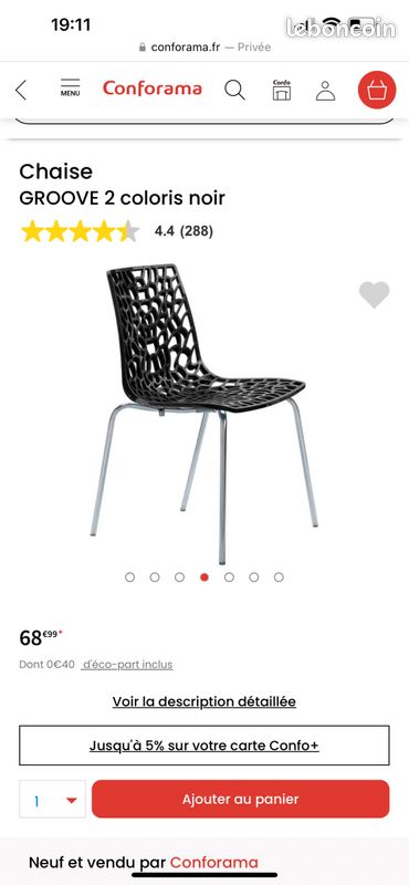 Chaise groove coloris noir (image 1)