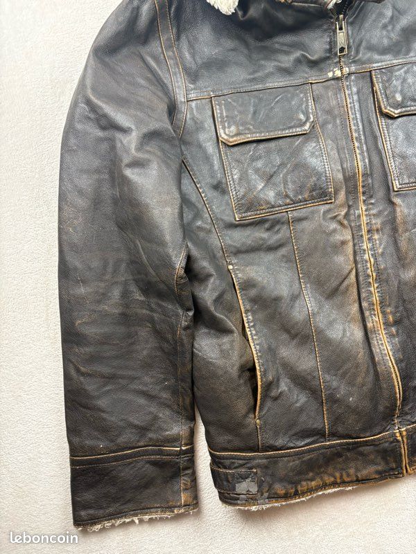 Veste en cuir véritable Wilsons Leather doublée sherpa – Taille L (image 3)