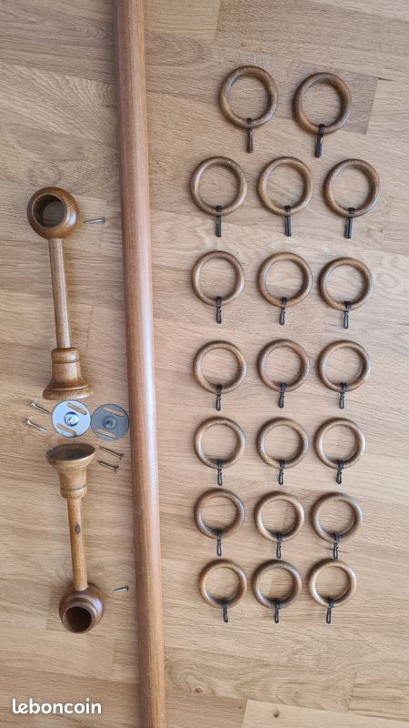 Lot de 10 anneaux bois 56 mm pour tringle à rideaux 28 gris - INVENTIV