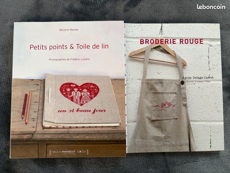 Ouvrages points et toile de lin + rouge. Broderie (image 1)