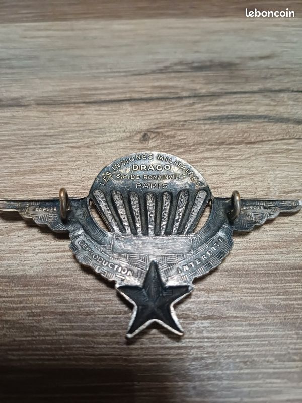 INSIGNE BREVET PARACHUTISTE Drago Romainville Numéroté 170362 Épingle À