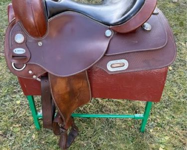 Coiffe Western Pour Grand Cheval - Cuir Huilé Clair Avec Accents Argentés - Occasion