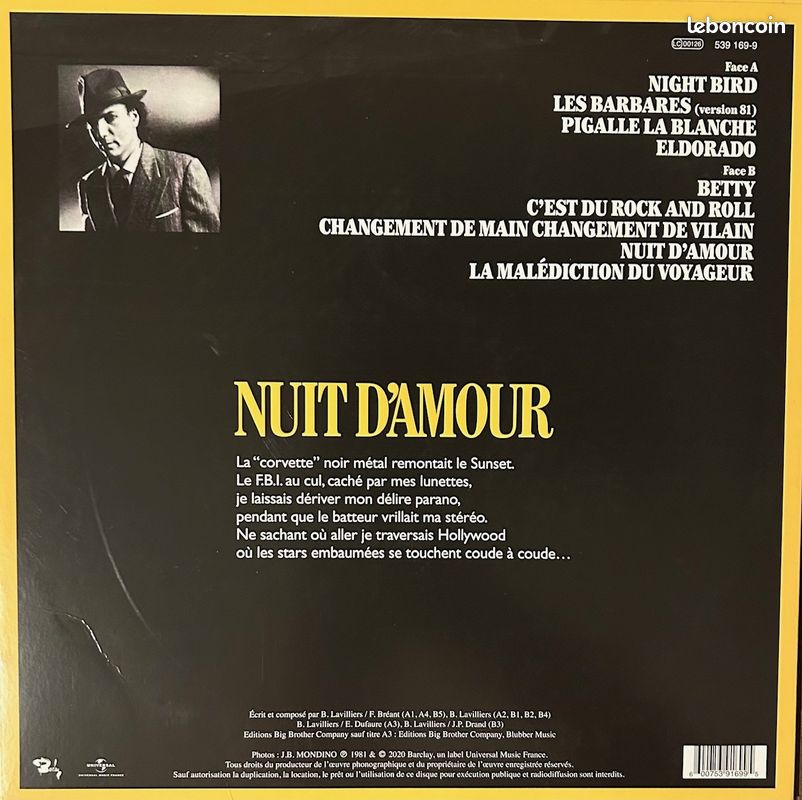 Vinyle Bernard Lavilliers - Nuit d'amour (image 2)