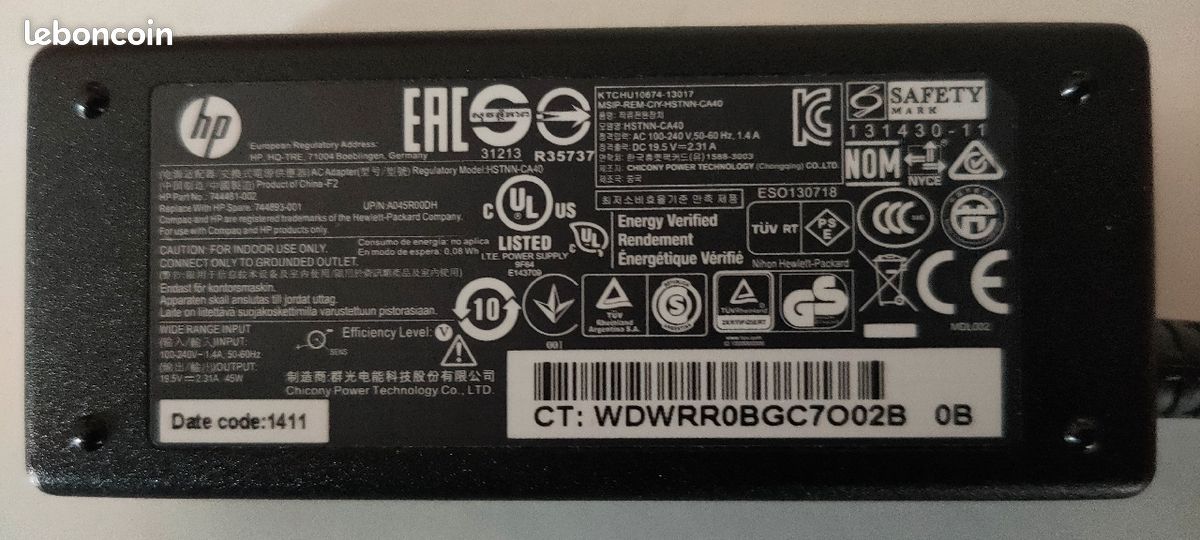 Chargeur HP 45W 19,5V2,31A pour PC Portable (image 2)