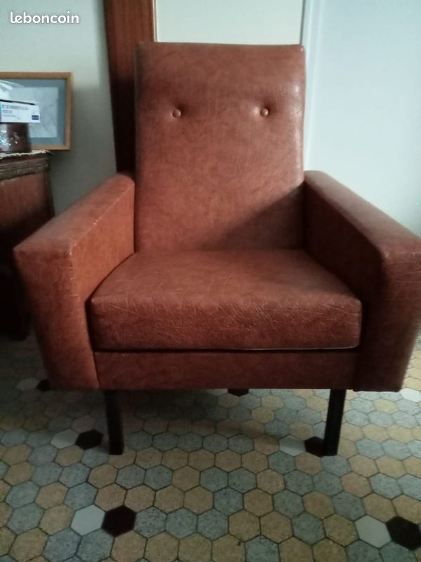 2 Fauteuils vintage 60/70 en skai (image 1)