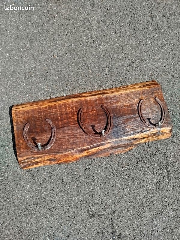Porte-clés Ancien Fait Main Sur Planche Bois - Thème Cordonnier, Fer à Cheval, Déco Loft