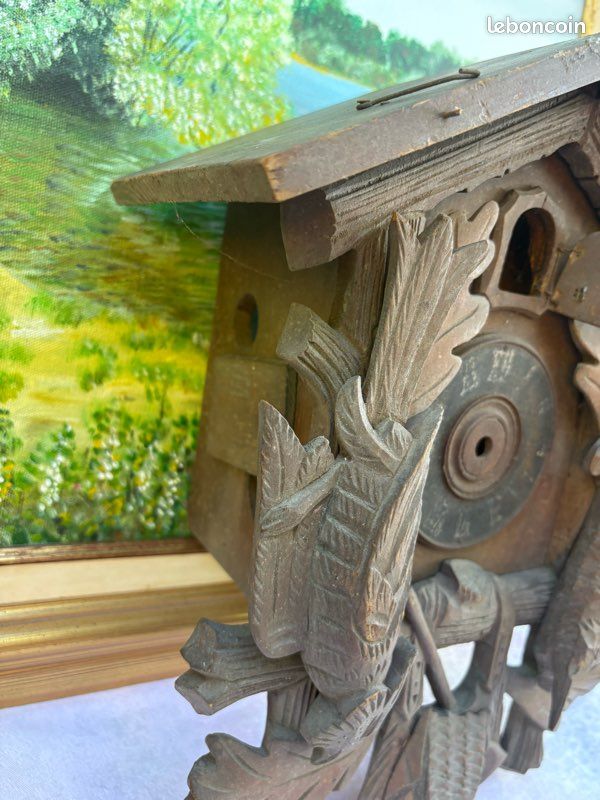 ✨ Ancien coucou en bois sculpté à la main – superbe pièce vintage à détourner ✨ Magnifique ancien coucou en bois entièrement sculpté à la main, une véritable pièce artisanale pleine de charme et d’au (image 6)