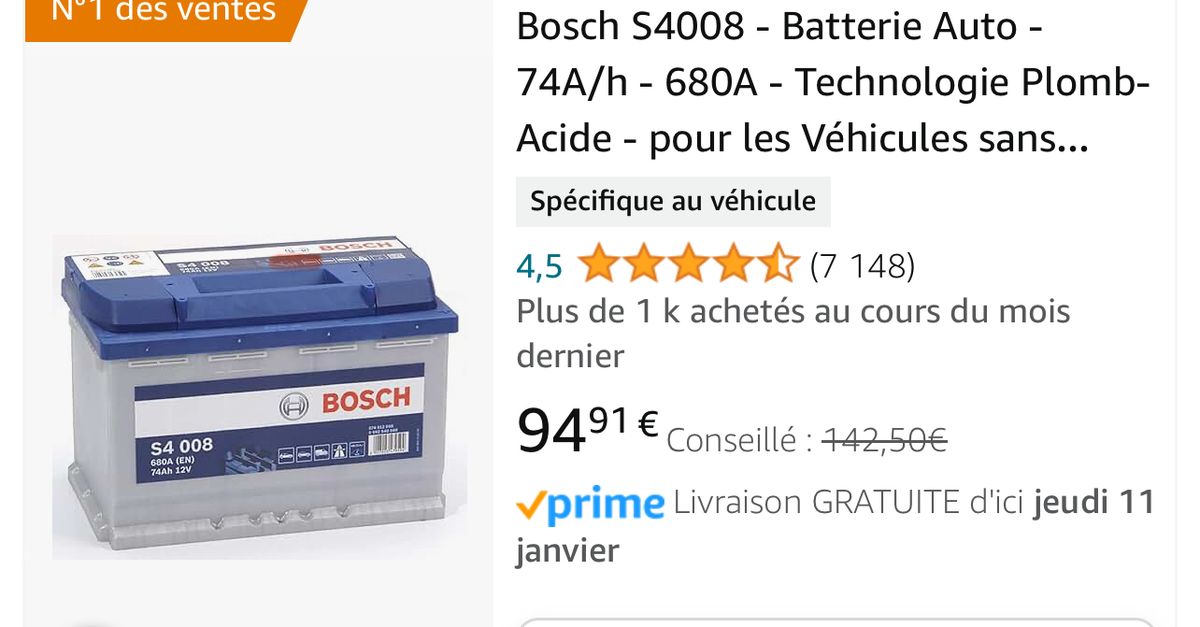 Batterie Bosch S4008 72A/h 680A neuve - Équipement auto