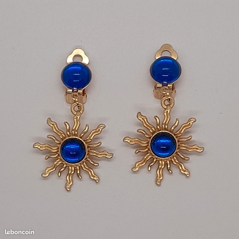 Boucles D’oreilles Clips Vintage – Cristaux Violet Et Bleu, Bijou Fantaisie Ancien
