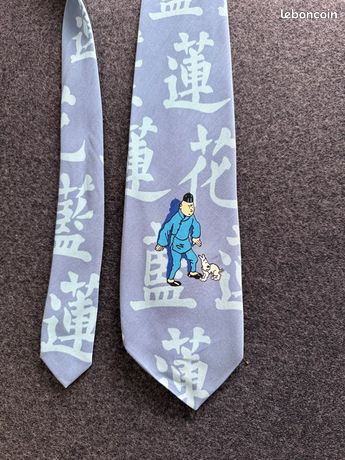 Cravate Tintin Bleu Lotus Par Hergé - Soie - Vintage Belgique - Occasion Parfait état