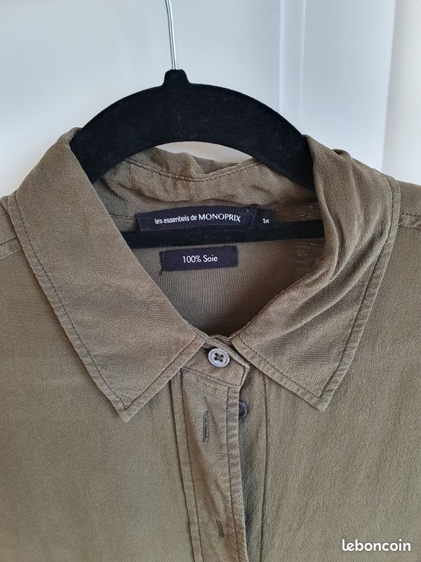 Chemise kaki en soie Monoprix (image 3)