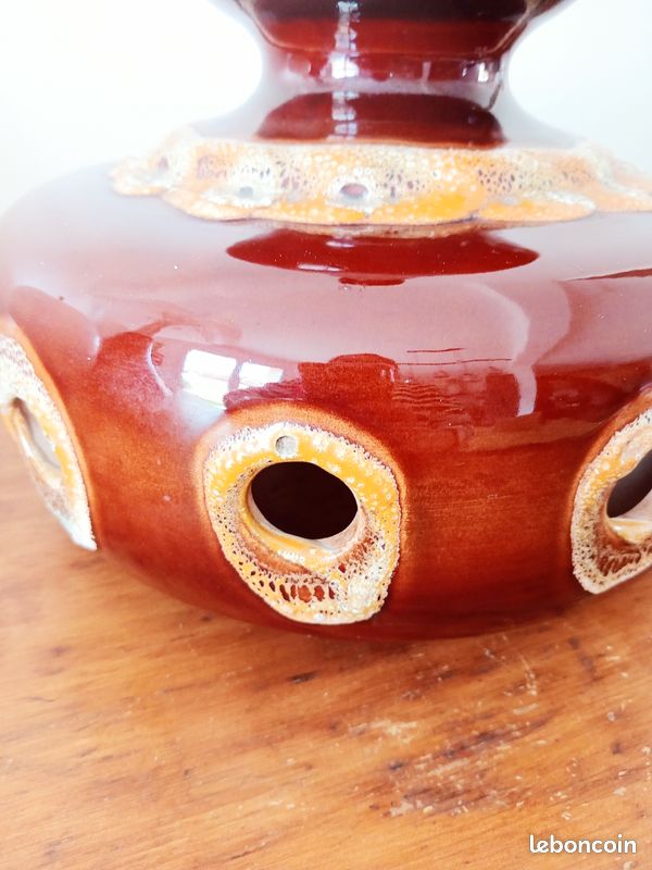 Grande base de lampe à lave grasse vintage en poterie
