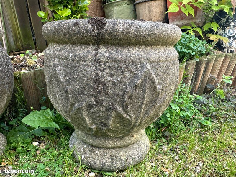 Paire de jardinières vintage en pierre Grandon Frès, motif ultra rare, années 1960 (image 6)
