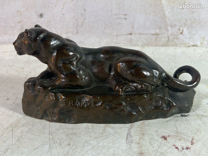 Panthère en bronze signée BARYE panthère de Tunis sculpture animalière ancien (image 6)