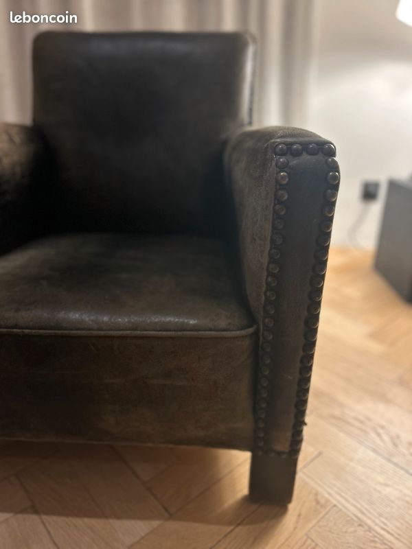 Fauteuil vintage en cuir style industriel (image 4)