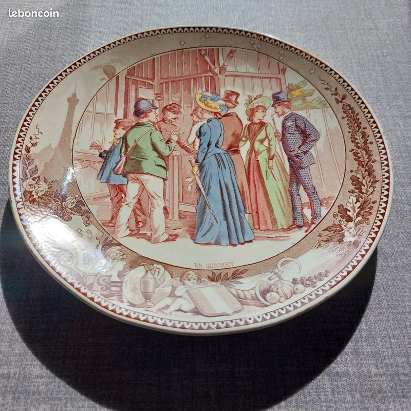 Ancienne assiette en faïence de Sarreguemines exposition universelle de Paris 1889 (image 2)