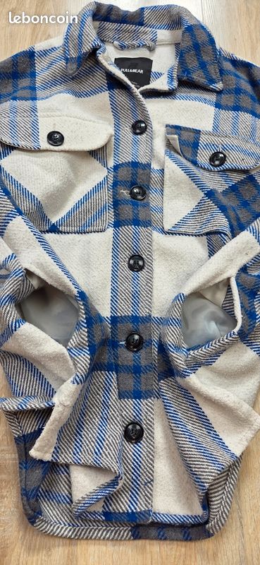 Pull&Bear - Veste douce à carreaux - Blanc/gris