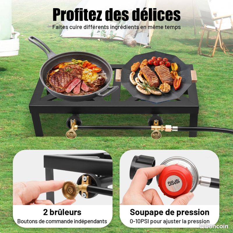 Réchaud De Camping Portable 2500 W – Barbecue Extérieur, Allumage électronique, Boîte De Rangement – Pour Jardin, Plage, Randonnée