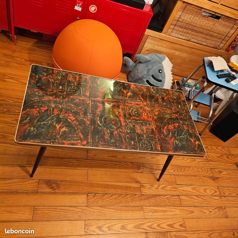 Table basse vintage année 60 pieds compas (image 1)