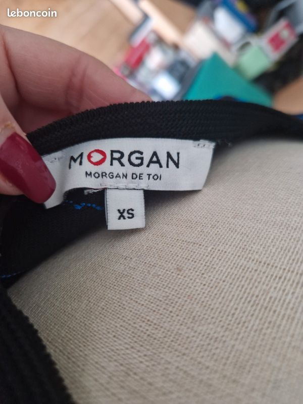 Robe Morgan Rayée Noir, Kaki Et Beige - Taille XS, Longueur Genou - Neuve Sans étiquette