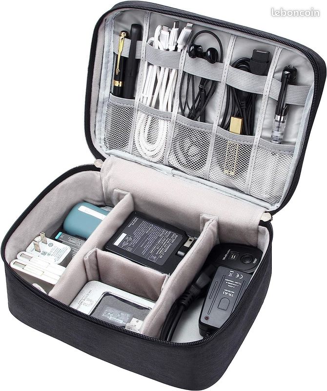 Organiseur De Câbles En Polyester GLASSNOBLE - Pochette De Rangement Gris Pour Câbles USB Et Accessoires Électroniques