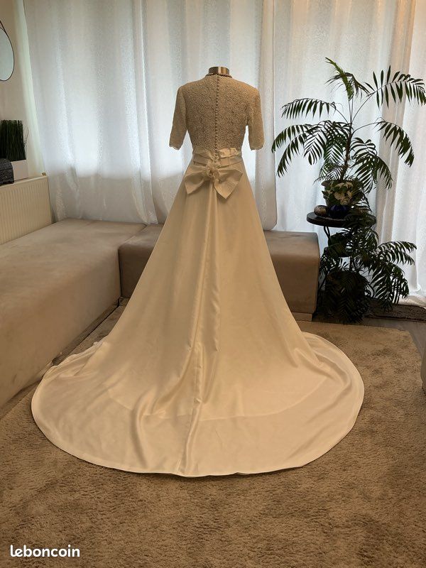 Robe de mariée vintage avec jupon et voile 38/42 (image 1)