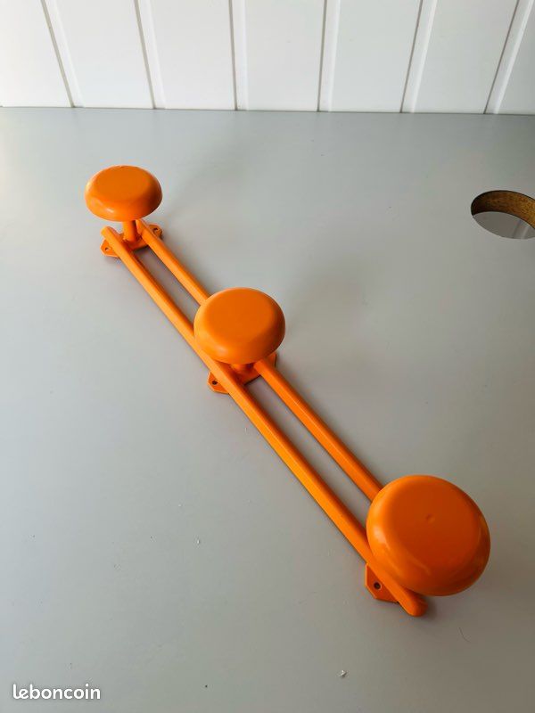 Porte Manteau 3 Patères Métal Orange Vintage Années 70 France (image 6)