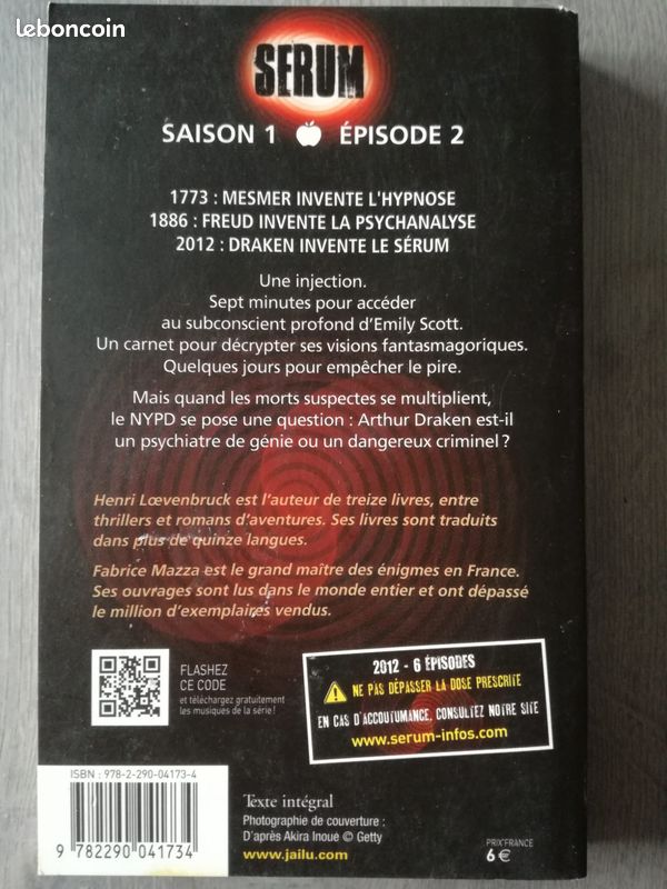 LIVRE Roman d'aventures, thriller : " SERUM" de H Loevenbruck et F Mazza (image 2)