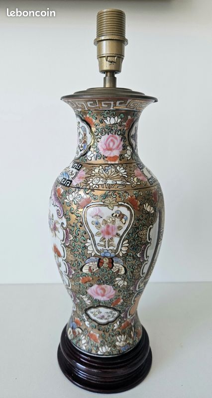 Lampe vintage en porcelaine de Canton, Chine (image 7)