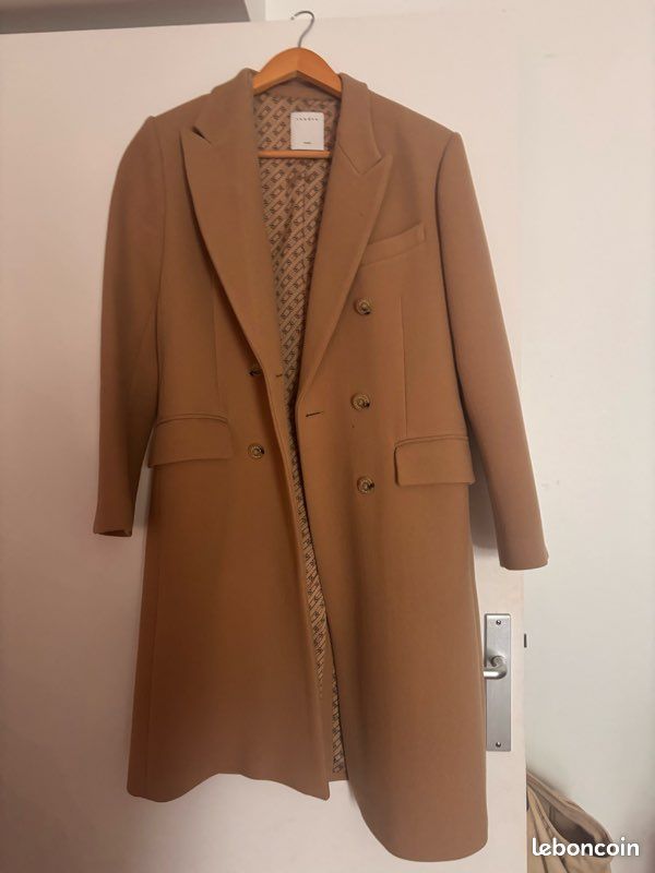 Manteaux Vetement Femme Sandro Manteau Oversize En Laine Beige - Main Image