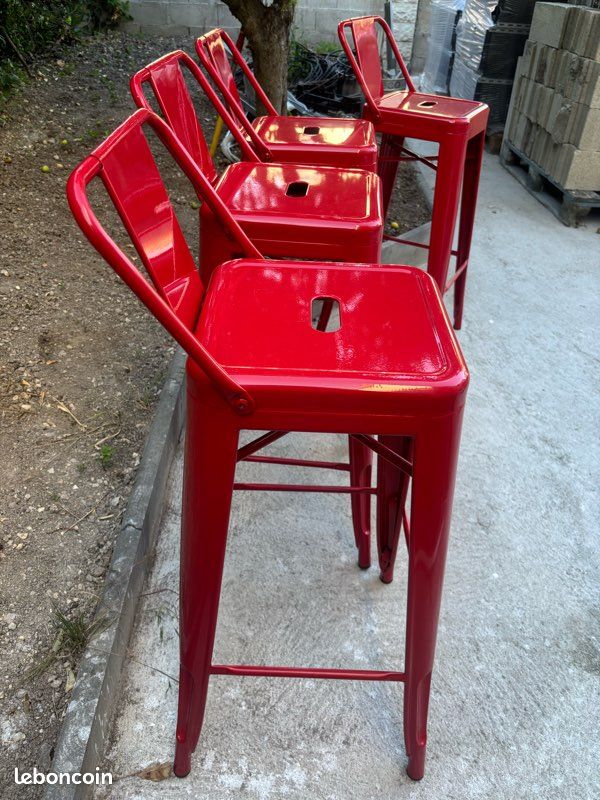 4 tabourets de bar bistrot rouge H77cm neufs (image 4)