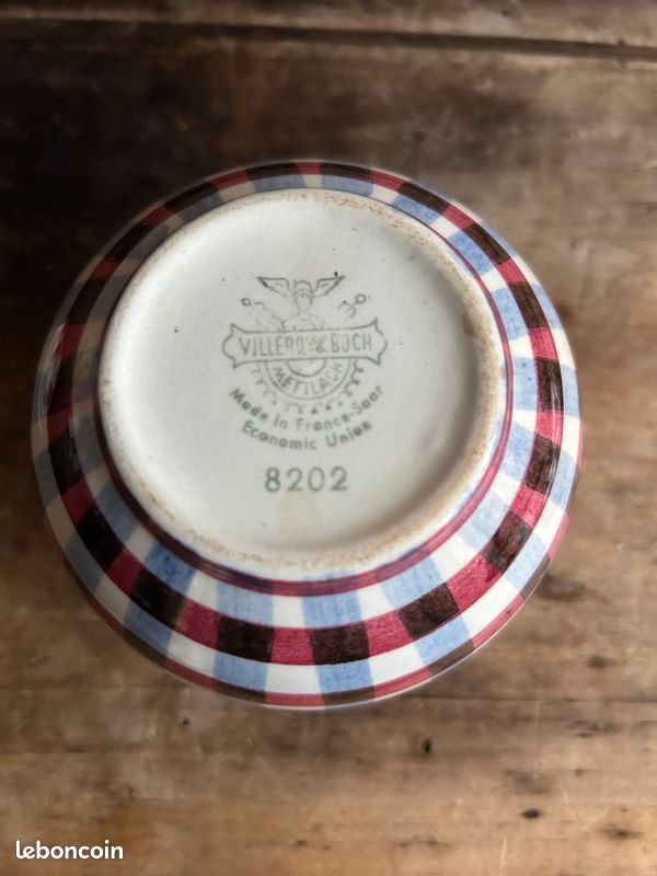 Pot couvert sucrier et presentoir Villeroy Boch Mettlach Sarre vichy peint main 8202 (image 7)