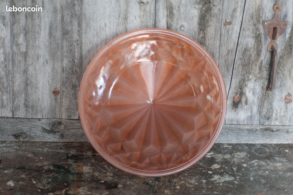 Vasque lustre art déco vintage, vasque suspension motifs géométriques, coupelle rose (image 5)