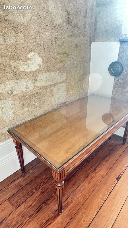 Table basse bois massif et plateau verre (image 2)